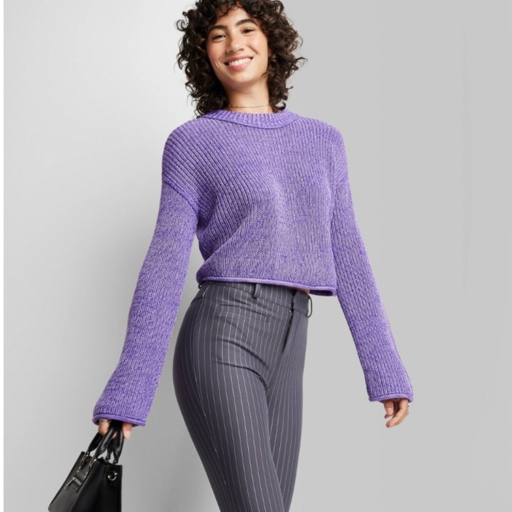 New! Cropped Vibrant Purple Knit Sweater Size XS